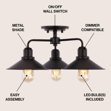 Calvin 18.5" Iron Industrial LED Semi-Flush Mount - JONATHAN Y
